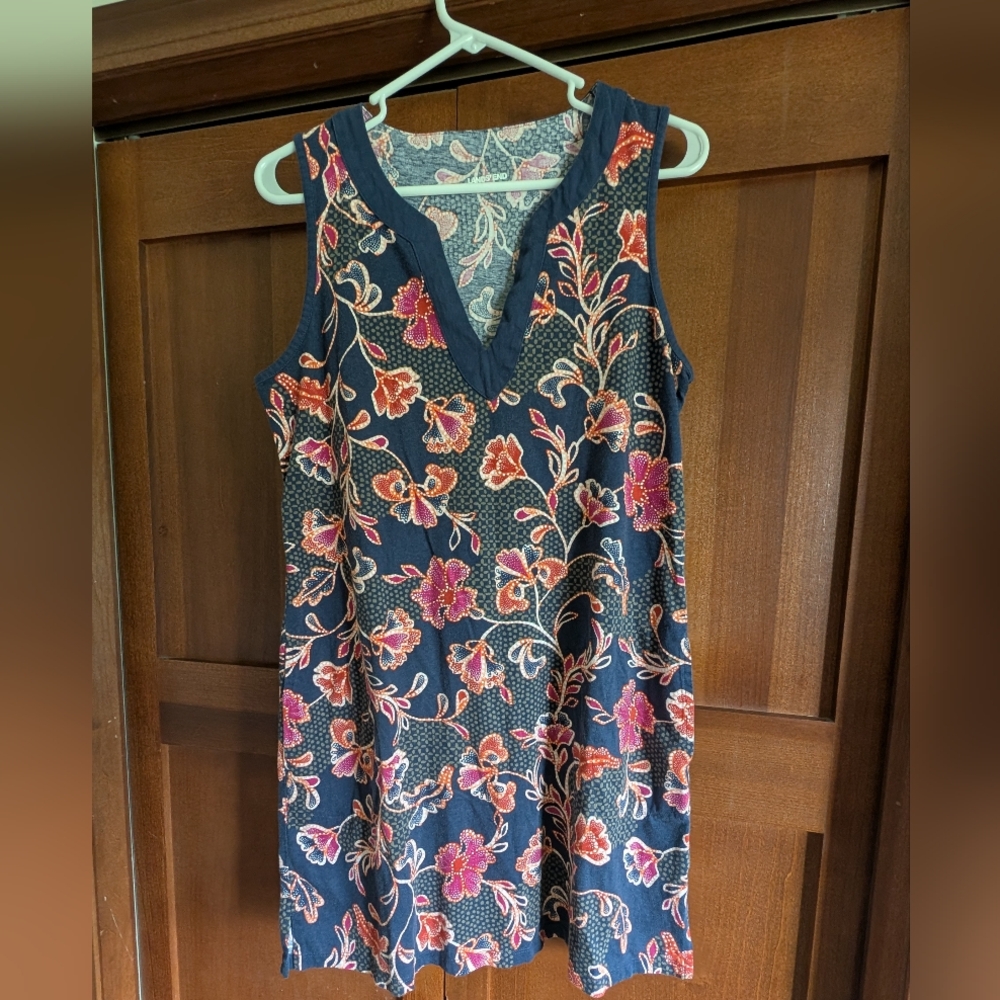 Land's End Paisley Sleeveless Dress - Navy and Pink